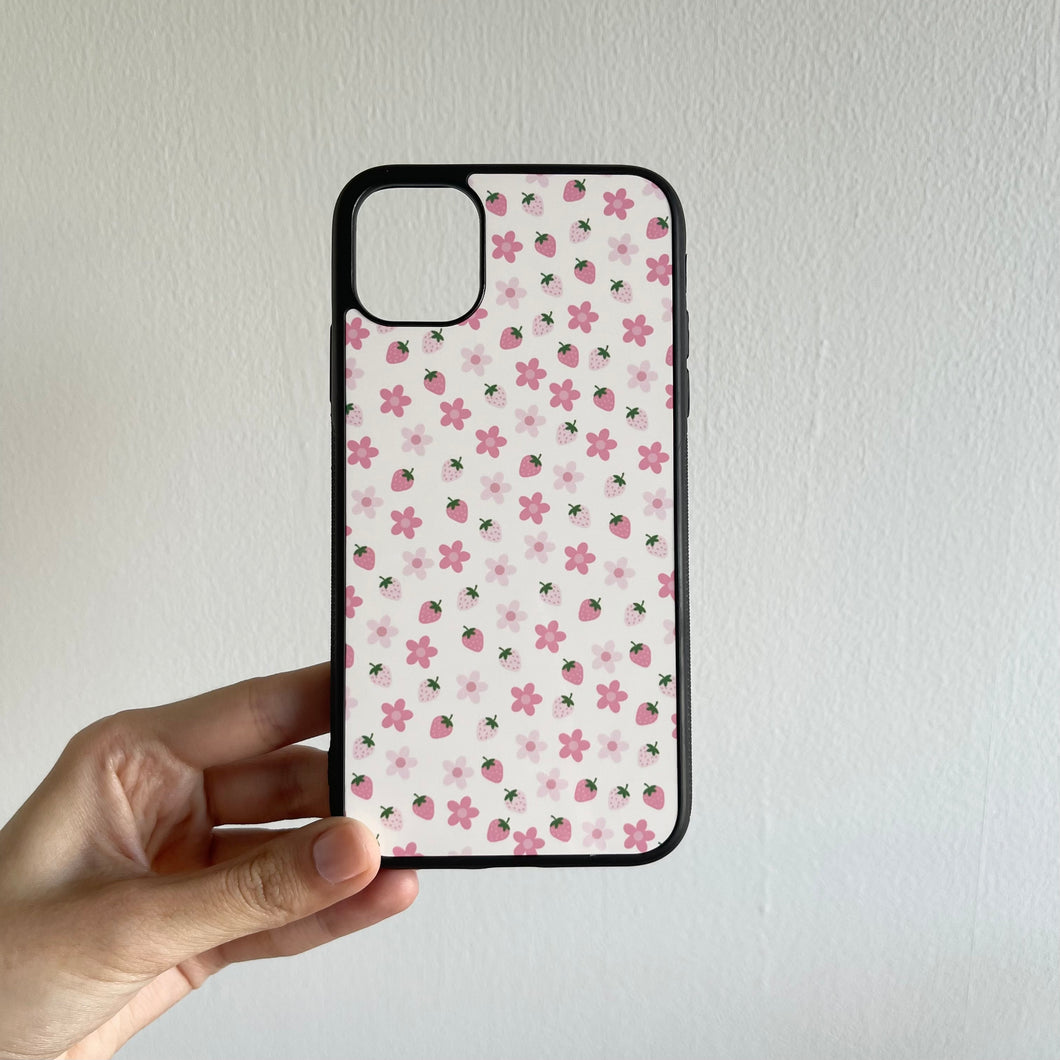 Pink Strawberries & Flowers - Beige