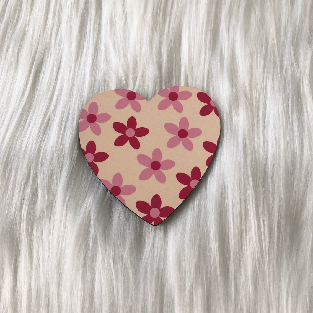 Pink Flowers Heart Coaster