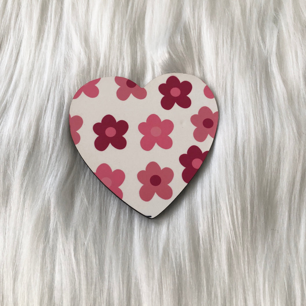 Pink Flowers Heart Coaster