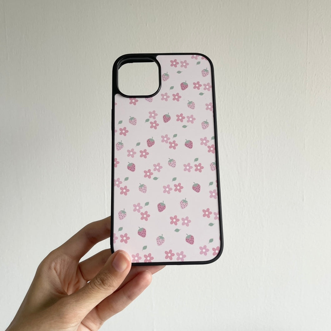 Pink Strawberries and Flowers